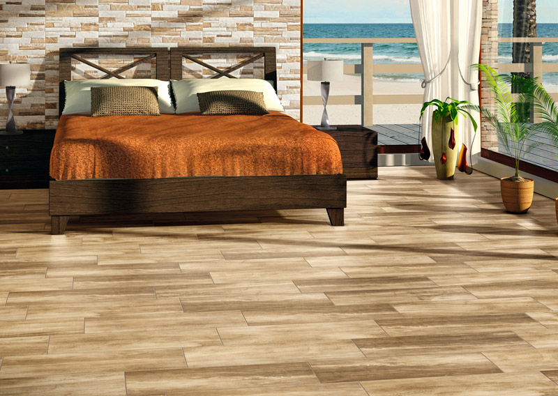 Gạch lát nền giả gỗ 15x80 cm phù hợp với phòng ngủ