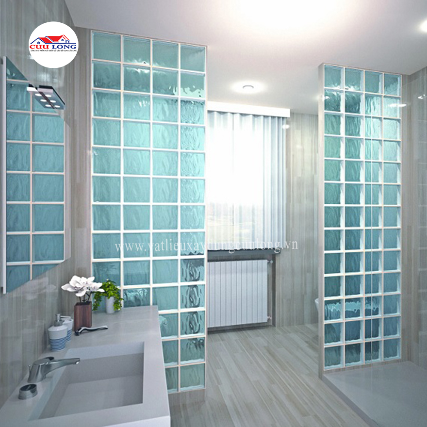 Gạch thủy tinh màu xanh ốp tường nhà tắm