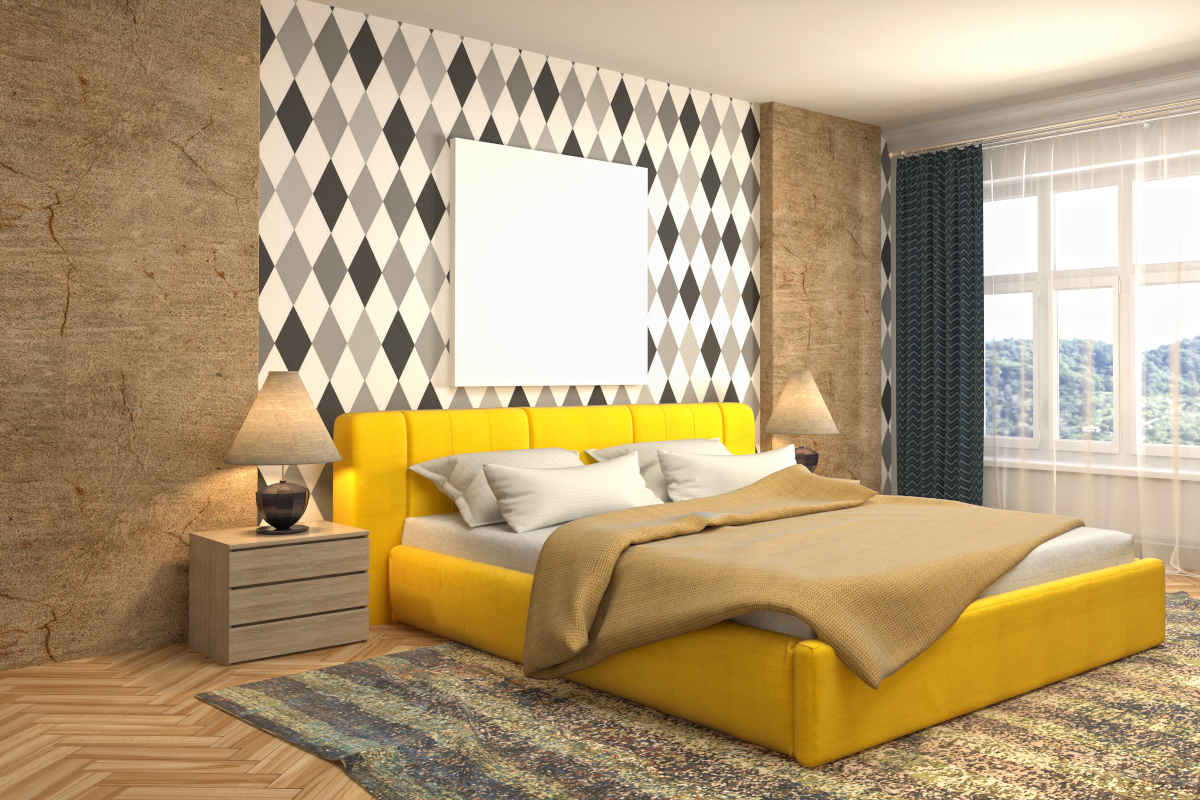 Gạch lát nền phòng ngủ màu vàng vân gỗ