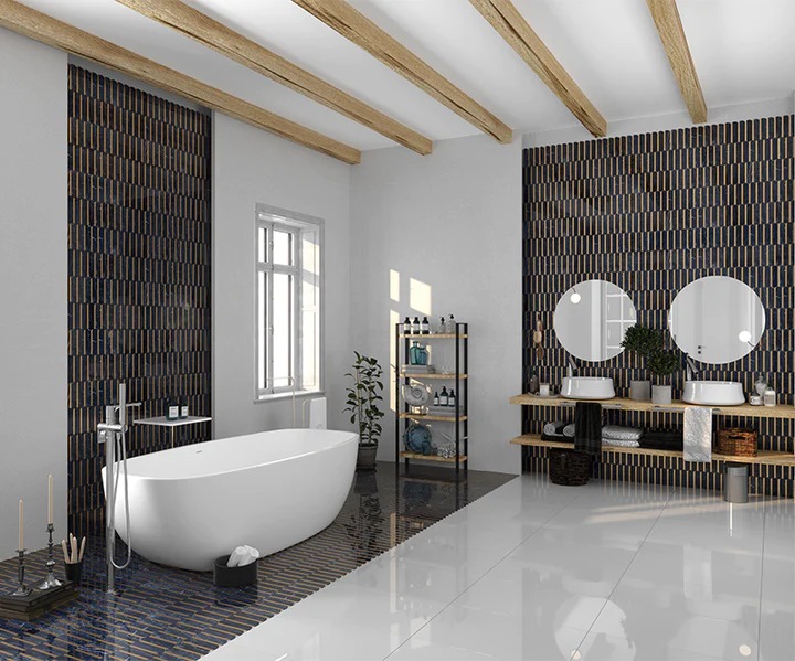 Gạch ốp tường phòng tắm mosaic màu đen