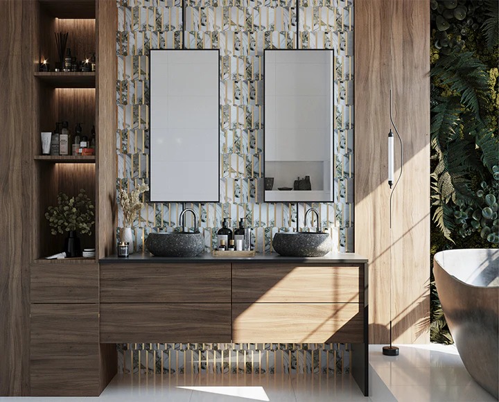 Gạch mosaic hình chữ nhật ốp nhà tắm